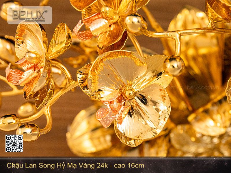 Chậu Lan Thiên Nga Song Hỷ mạ vàng 24k cao 16cm&nbsp;